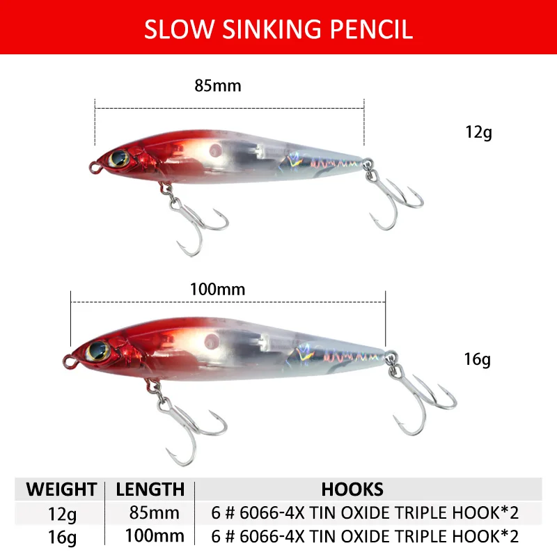 Slow Sinking Pencil Bait 12g 16g Jerkbait Wobbler Artificial Hard Bait Flash Boot Crankbait Fishing Tackle Sea Bass Pike