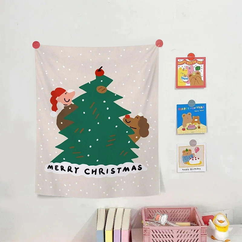 2024 Christmas Hanging Cloth Kawaii Santa Tapestry Party Background Cloth Wall Hanging Bedroom Christmas Decoration Xmas