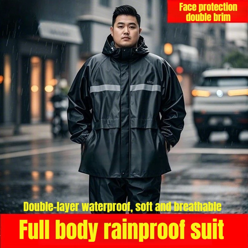 빅 사이즈 레인코트 레인 팬츠 플러스 팻 사이즈 세트 9XL 스플릿 160kg 반사 방수 오토바이 라이더 레인코트 이중 레이어