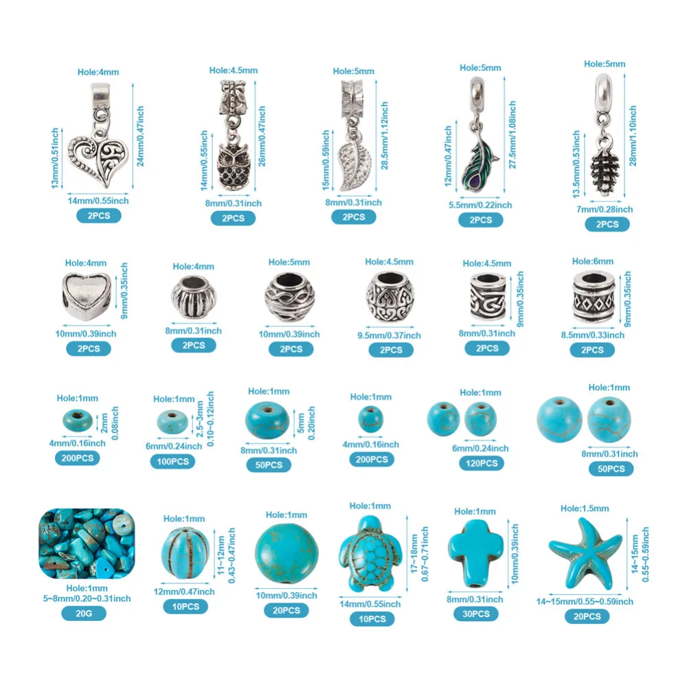 DIY 쥬얼리 제작 파인딩 키트, 유럽 비즈 및 참 포함, DIY 귀걸이 팔찌 목걸이 쥬얼리 제작, 1 세트