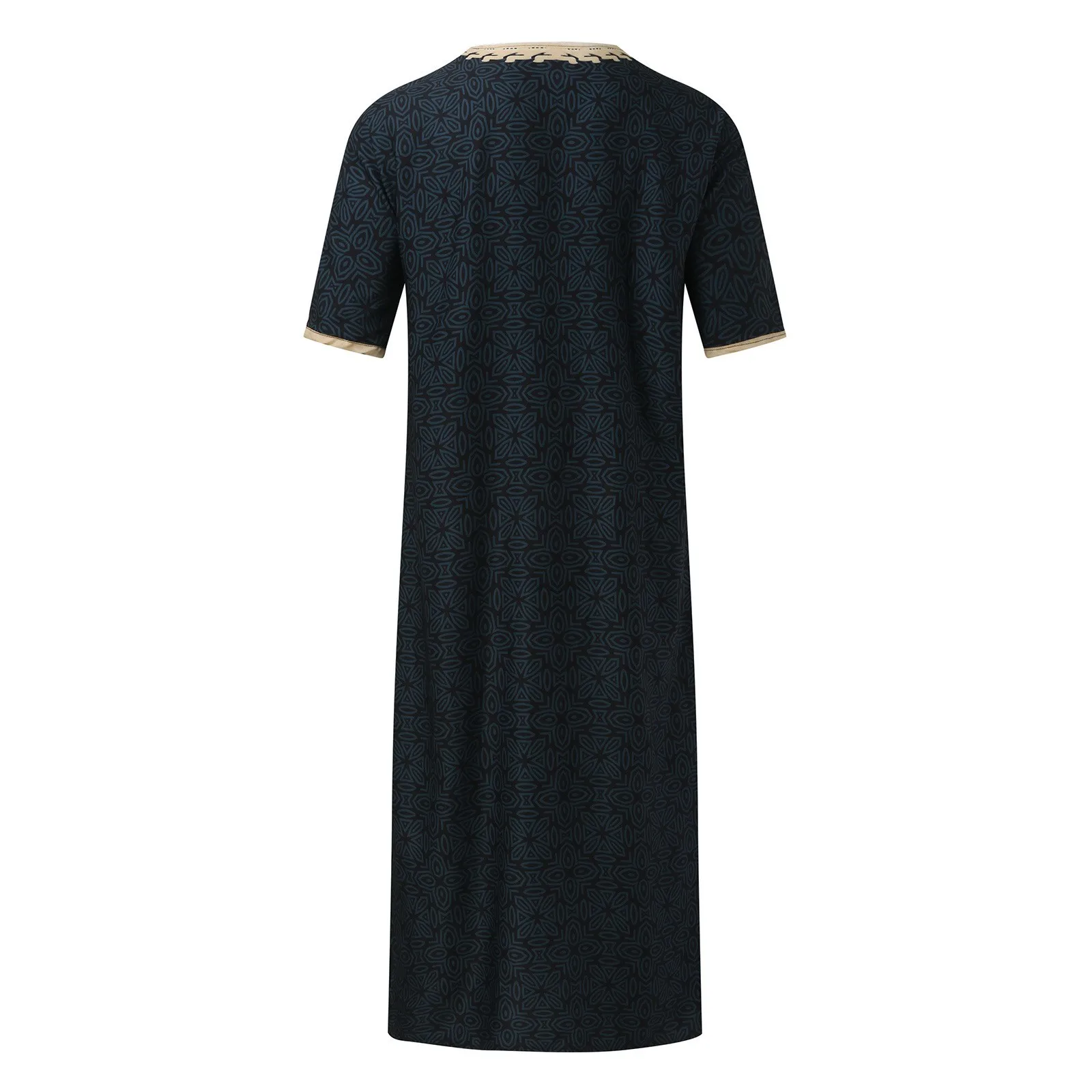 Men\'S Short-Sleeved Muslim Clothing Arabic Ethnic Retro Style V-Neck Patchwork Printed Jumpsuits Muslim Robe Islamic Clothing