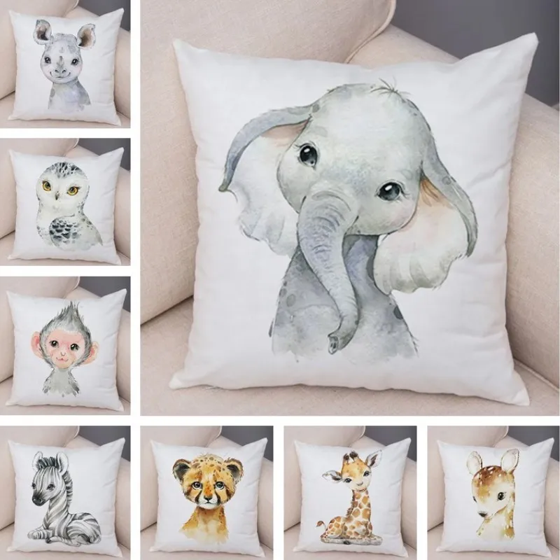 

Cute Animal Throw Pillows Case for Living Room Decor Elephant Zebra Print Cushion Cover Sofa Car Office Chair Pillowcase 45x45cm