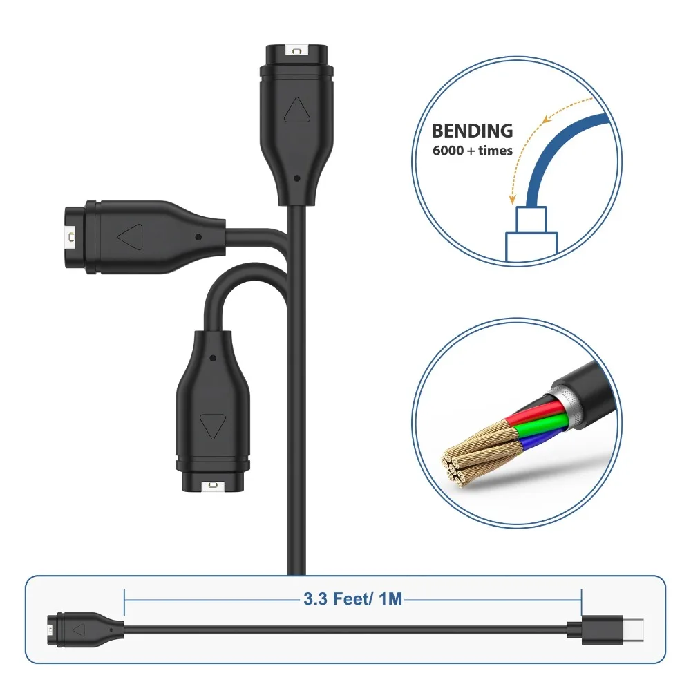 شاحن من النوع C لـ Garmin Fenix 7 6 5X Plus/Venu 2...