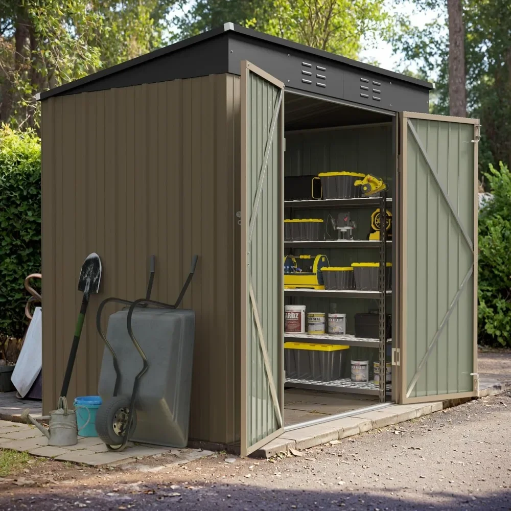 Description Picture 4 of item6 x 8 FT Outdoor Storage Shed, Metal Garden Tool Sheds & Outdoor Storage House with Sloped Roof for Patio Lawn Backyard