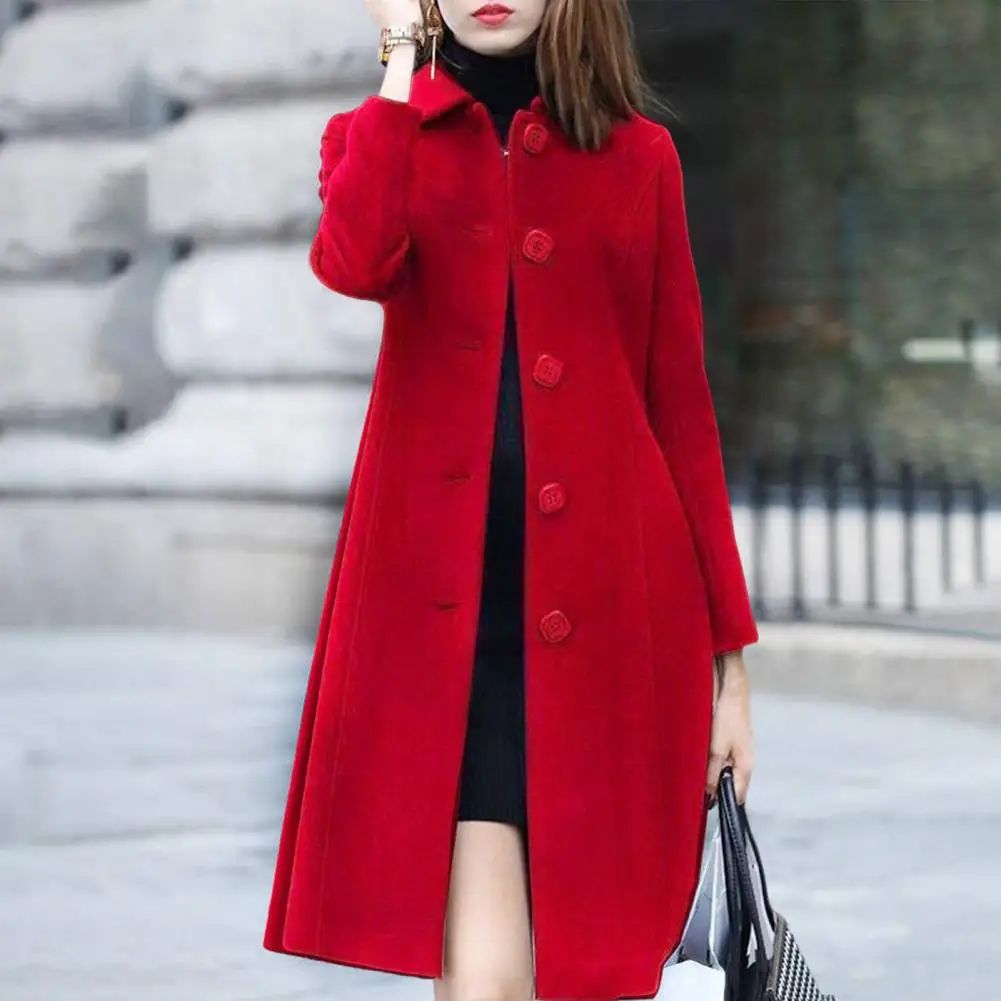 

Fabulous Winter Coat Outwear Wool Coat Solid Color Plus Size Thermal Lady Jacket Buttons