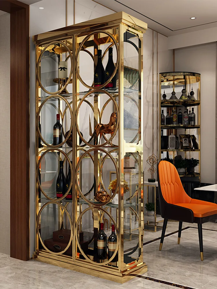 

Italian luxury stainless steel screen cabinet room glass living room luxury high-end wine cabinet