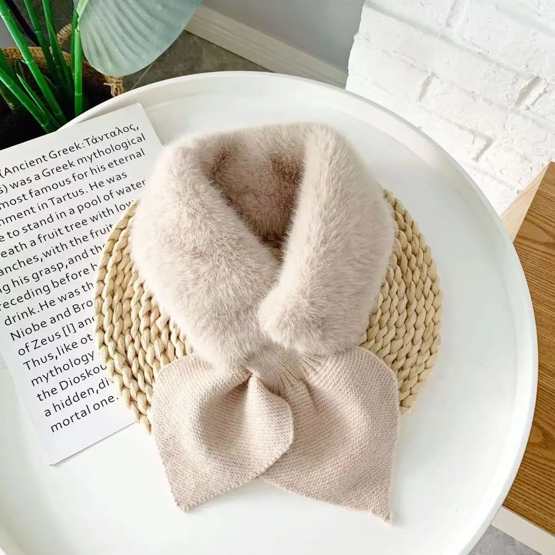 Winter Warm Plush Baby Scarf Cute Caroon Bears Boy Girl Scarves Newborn Toddler Faux Fur Children Cross Neckerchief Baby Shawls