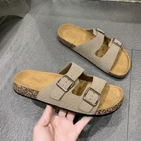 Double Buckle Adjustable Cork Slippers Soft Velvet Design Comfortable Home Slippers Outdoor Wearable Slippers Men's Sandals