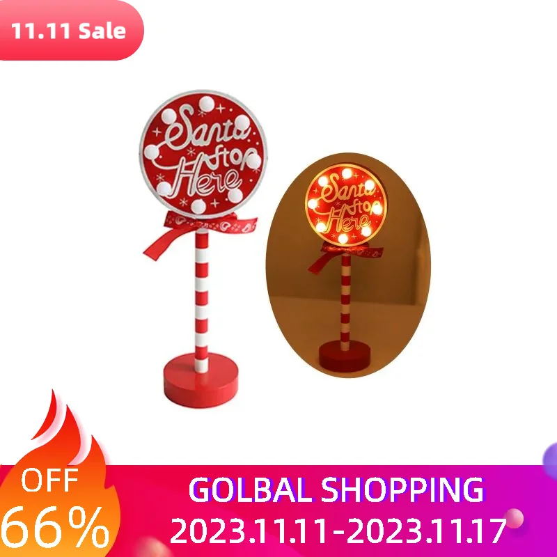 

LED Lamp Living Room Tabletop Ornament Santa Stop Here Battery Operated Wooden Gift Christmas Sign Light Up Home Decor Holiday