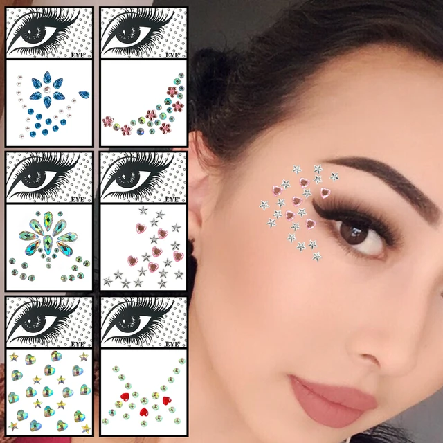 Colorful Star Heart Face Jewels Eye Eyeshadow Water Drop Tears Gems Makeup  Sticker Flash Pearl Dots Jewelry Halloween Decoration - Temporary Tattoos -  AliExpress