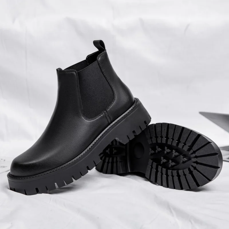 

Autumn New Chelsea Boots for Men Black Boots Platform Shoes Fashion Ankle Boots Winter Warm Slip on Men Shoes New Botines Mujer