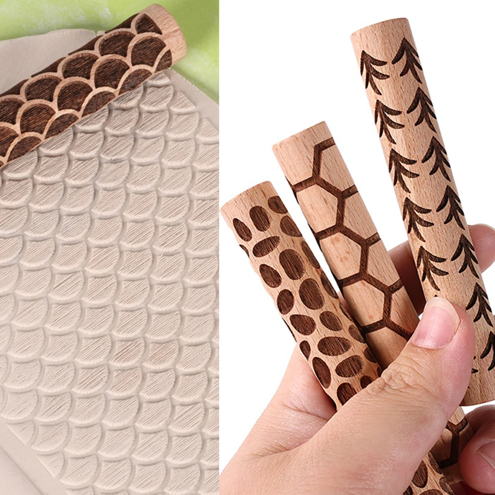 Solid Wood Beech Rolling Pin Clay Tools Pottery Ceramic Texture Wooden Roller Stick Mud Press Printing Mold Art Hobby Tool 10cm