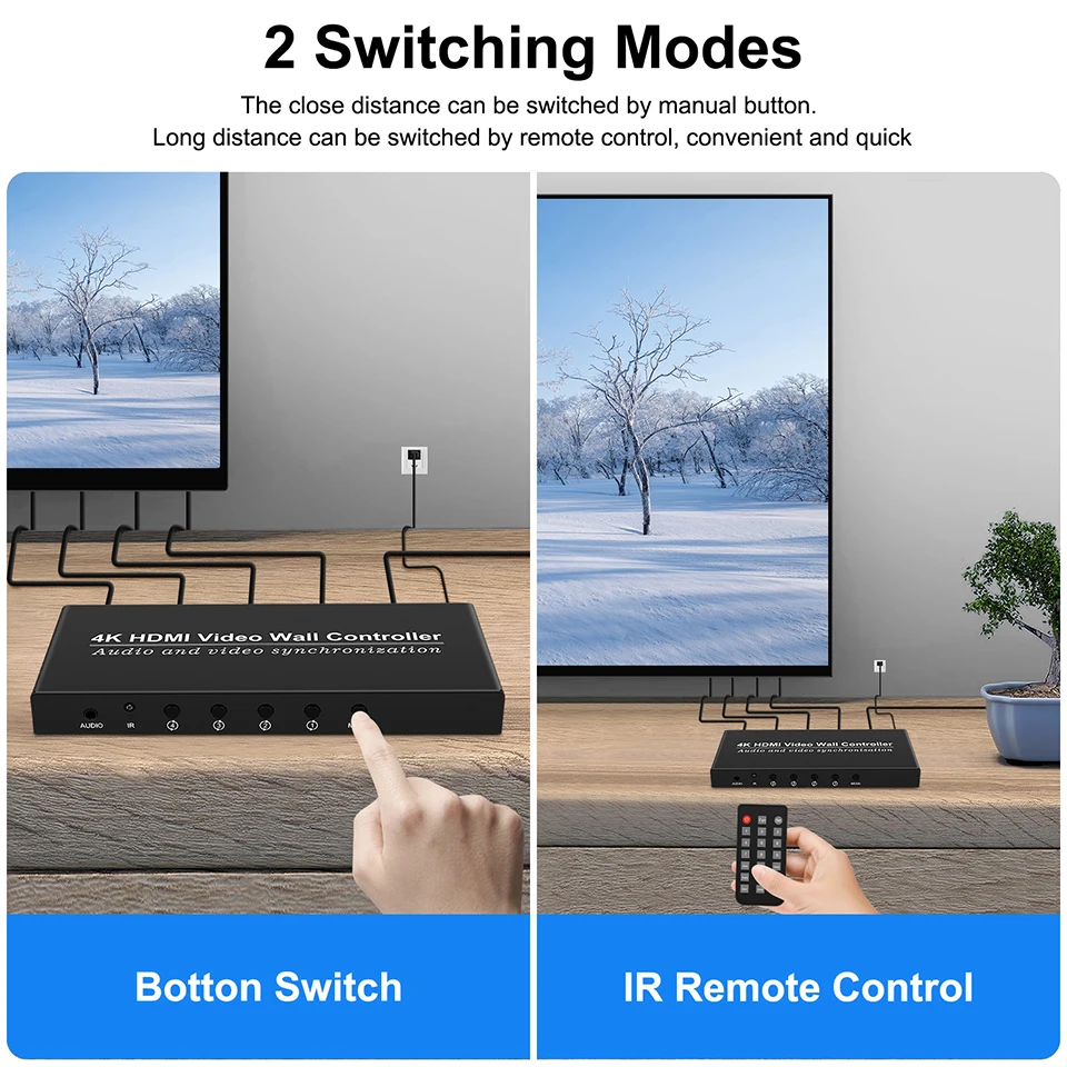 HDMI Video Wall Controller Up 4K30Hz 8 Display Options 1X2 1X4 1X3 3X3 3x1 4X1 Multi Video Screen Processor HD Splicer 180° Flip