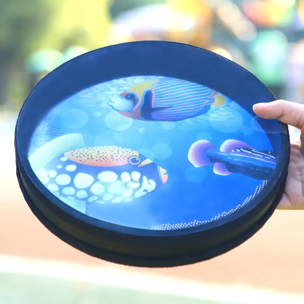 10 Inch Sea Drums Waves Sound Ocean Hand Drum Musical Educational with Lightweight PVC Drum Head for Children