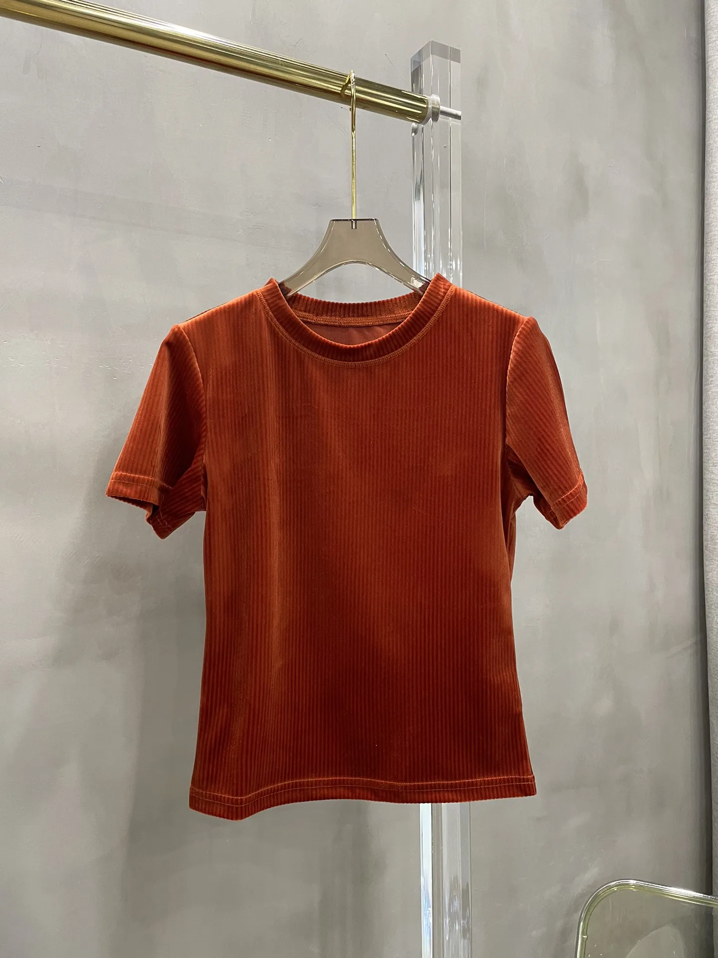 

Corduroy orange short-sleeved casual fashion 2023 summer new style 0317