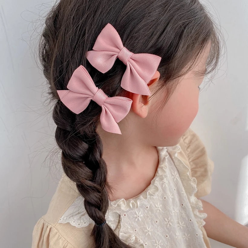 2 teile/satz neue süße feste Band Bowknot Haars pangen für Baby Mädchen handgemachte Schleifen Haarnadel Haars pangen Kopf bedeckung Kinder Haarschmuck