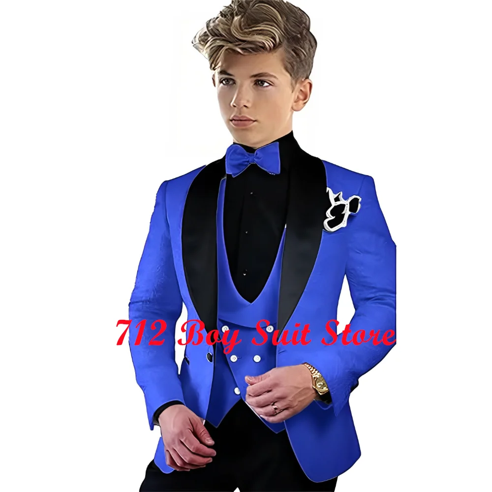 Jacquard Boy Suit Shawl Collar Wedding Tuxedo 3 Pcs Jacket Vest Pants Set Party Prom Slim Kids Blazer