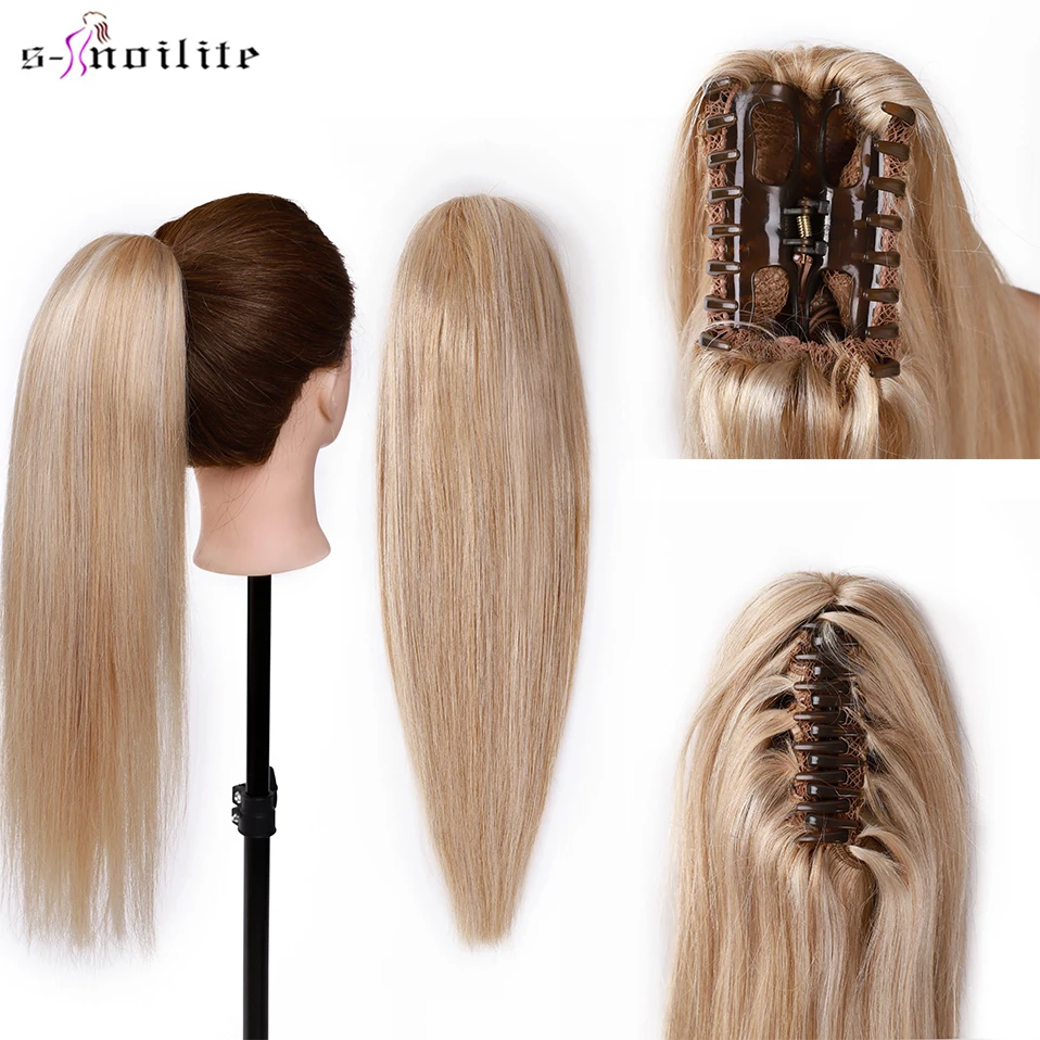 S-Noilite Ponytail Extensão Do Cabelo Humano para As Mulheres, Garra Clip no Rabo De Cavalo, Natural Preto, Loiro, Marrom, 14-22in