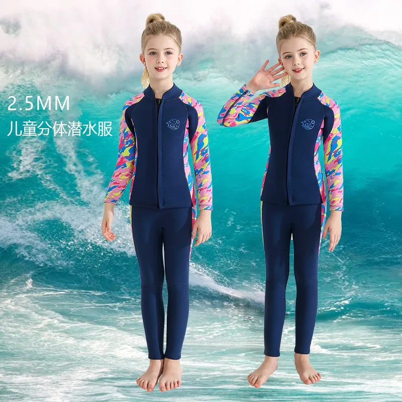 Kids 2.5mm Neoprene Wetsuit Set - Long Sleeve Top & Leggings For Boys & Girls, Cold Water Swimming, Surfing, Diving