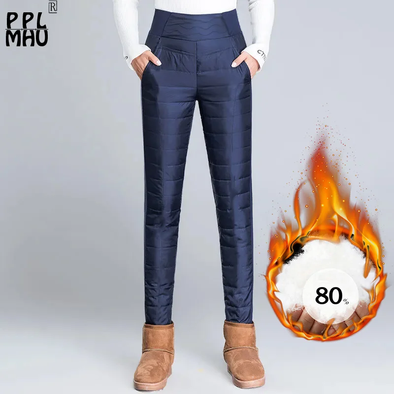 Casual Slim Side Stretch Winter Pants Women Snow Wear Warm High Waist