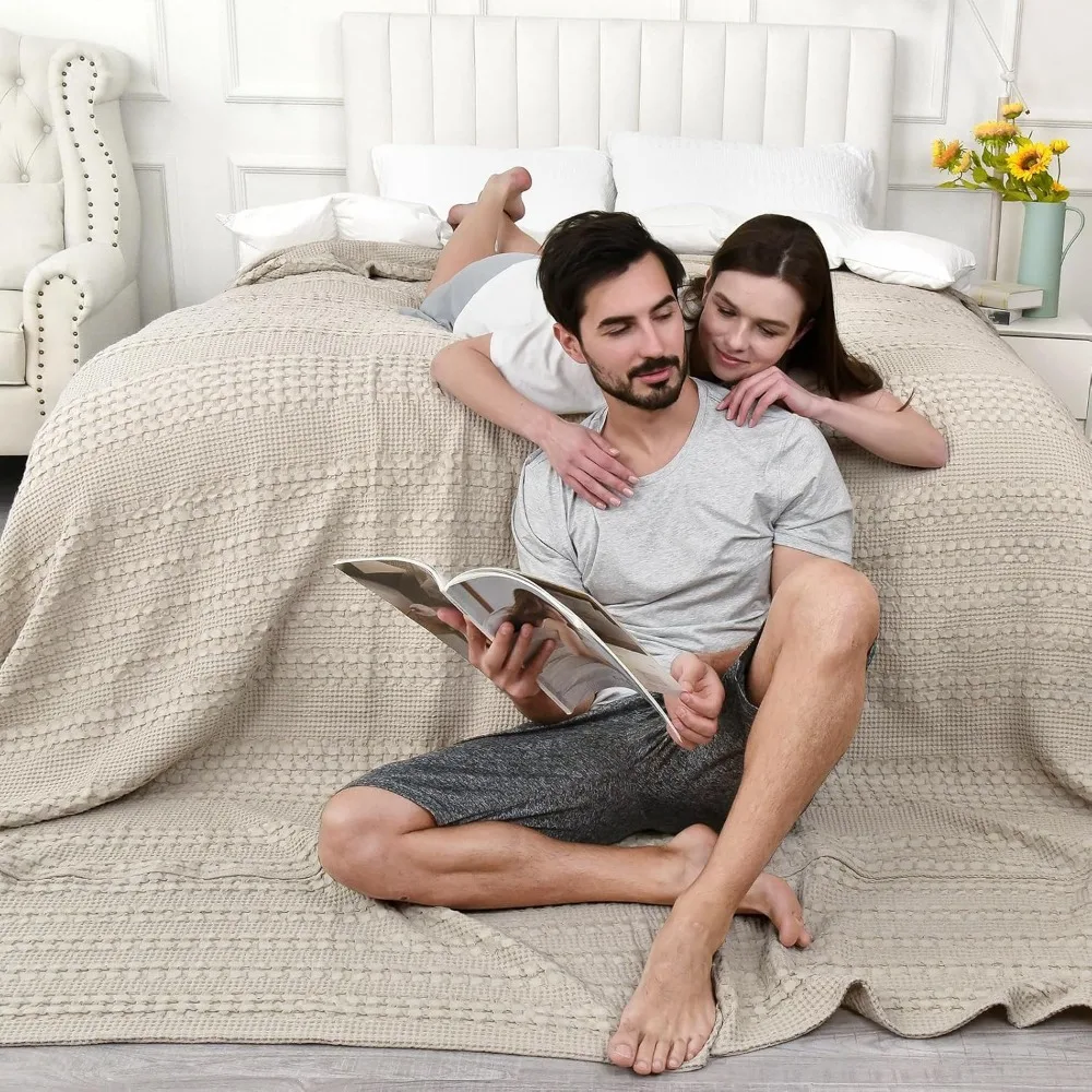 100% pure cotton waffle weave oversized lightweight bed blanket 10'x10' sofa beautiful oversized washed cotton soft blanket