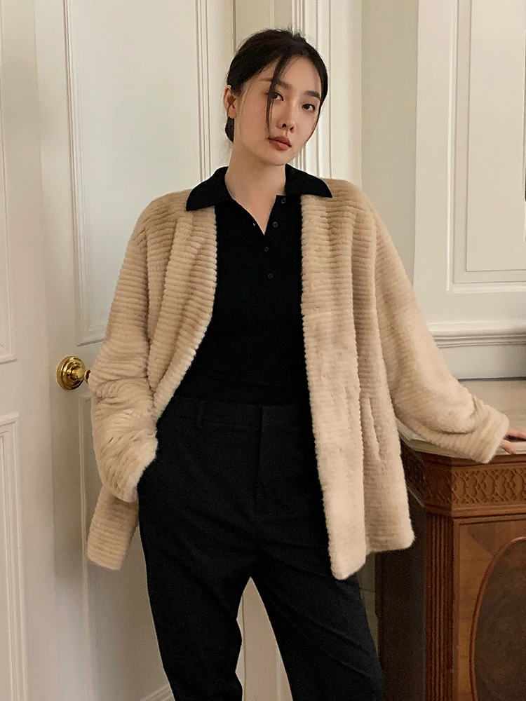 HDHOHR 2024 Real Mink Fur Coat Women Luxury Natural Kintted Mink Fur Jackets Winter Warm Thick Fur Clothes For Female Plus Size