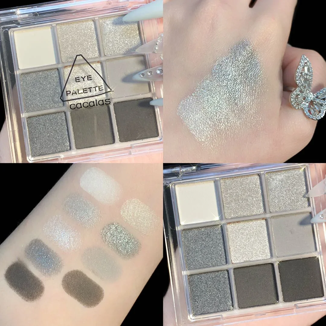 9 Colors Cool Toned Eyeshadow Palette Black Smokey Palette Matte Glitter Eyeshadow Smoky Eye Shadow Eye Pigments Palett eye shadow eye shadow plate