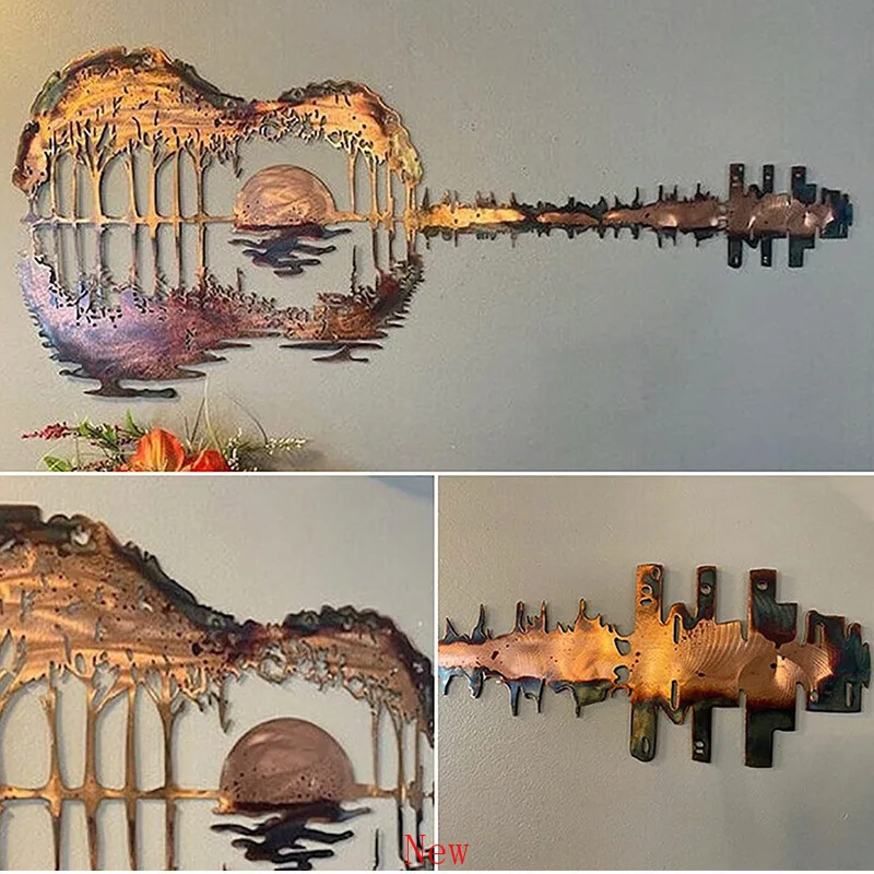 

Iron Metal Craft Abstract Guitar Home Artwork Indoor Background Bedroom Pendant Ornament Decoration Metal Wall Hanging Decor wal