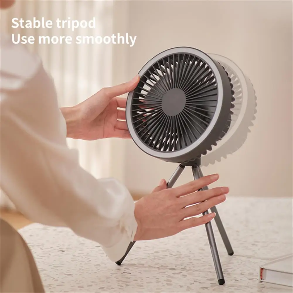 10000mAh Camping Fan Rechargeable Desktop Portable Circulator Wireless Ceiling Electric Fan with Power Bank LED Lighting Tripod