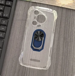 Blackview Oscal Pilot 3 Soft TPU Silicone Phone Case with Back Finger Ring and Stand Functionality for Oscal Pilot 3 (Transparent C Blue)