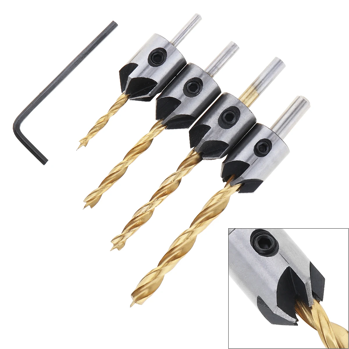 

4pcs HSS 3-6mm Round Handle Woodworking Chamfer Drill Bits with 5 Flute and 3 Point Head for Bench Drill / Electric Hand Drill