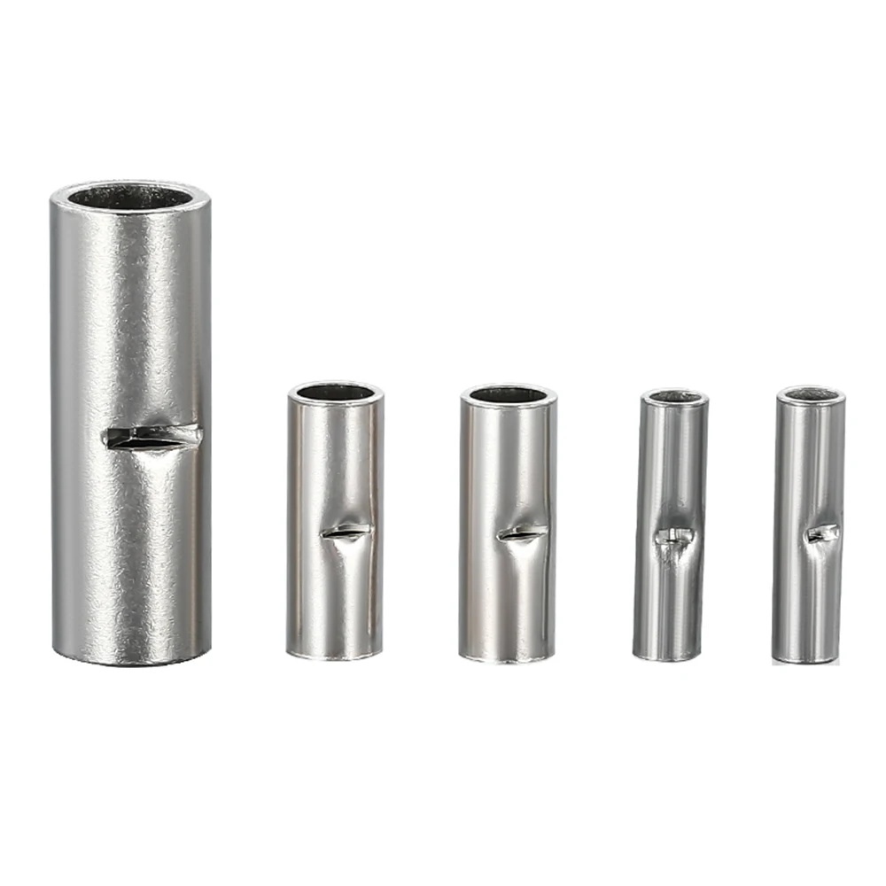 10/50 Non-Insulated Butt Wire Connector Ferrules Electrical Cable Terminal Copper Bare Tinned Crimp Terminal 0.2-35mm2 26-2AWG wire connectors