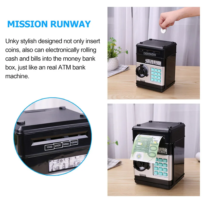 ATM Mini Password Money Box Electronic Piggy Bank Safety Chewing Cash Coins Saving Box Automatic Deposit Banknote Kids Gift