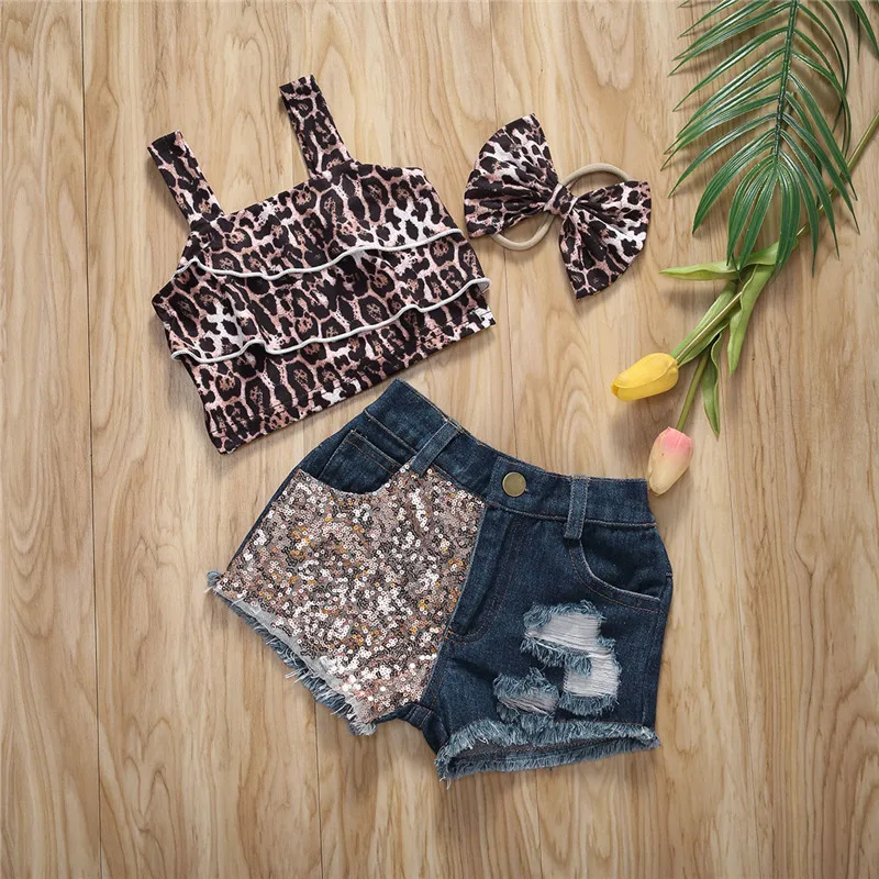 Baby Girls Leopard & Denim Outfit Set 2