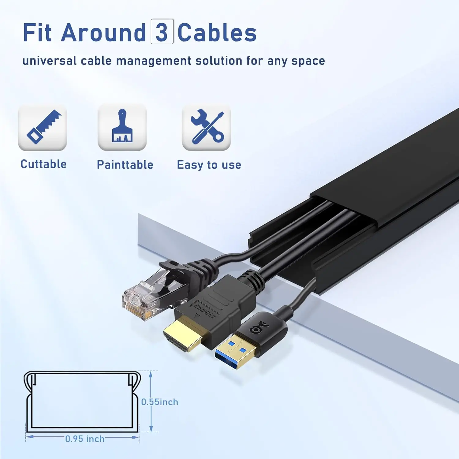 Cord Cover Raceway Kit-157" Cable Concealer Wire Hider for TV Wall Mounting and Wire Management Black tv cord cover
