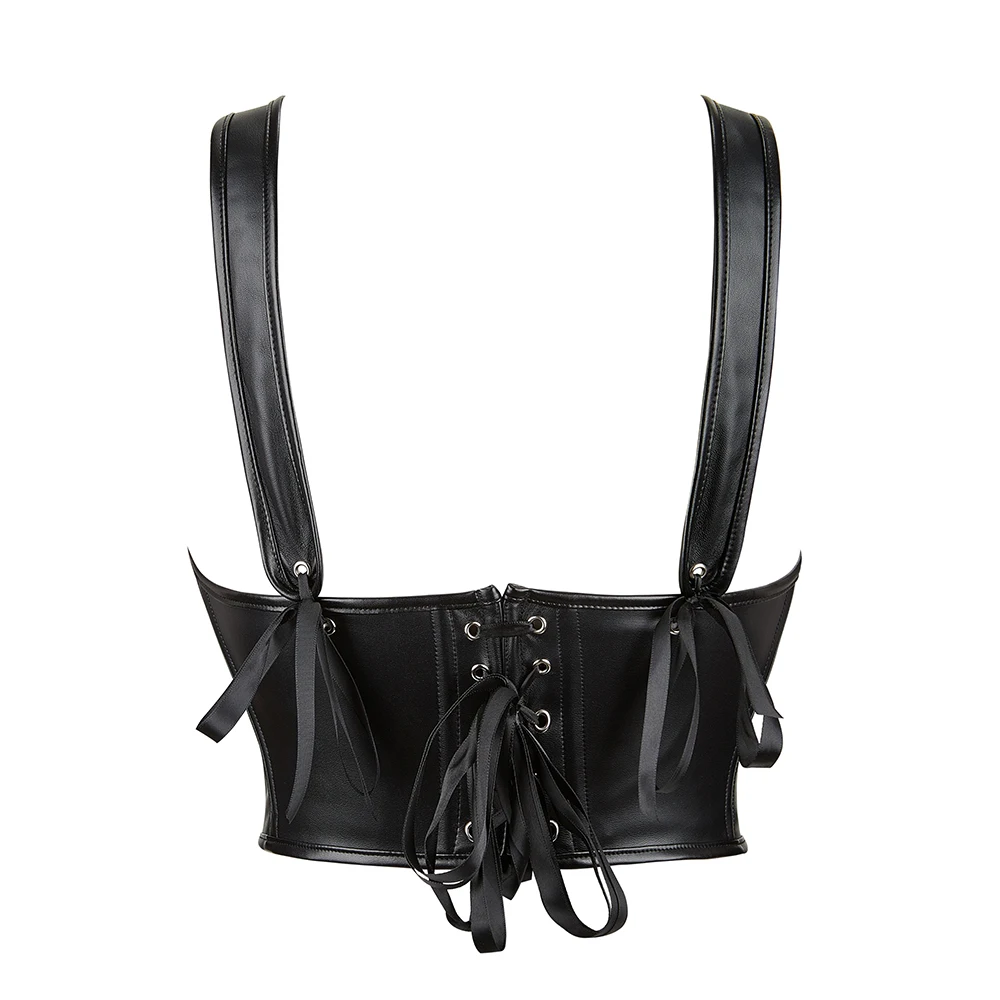 Corset Bustier Top Leather Tank Crop Top Women Summer Lace-Up Vest Camisole Club Wear Sleeveless