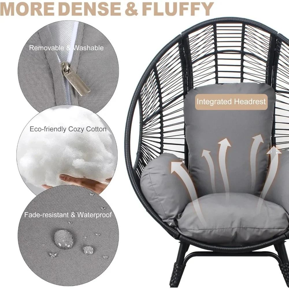 Outdoor Egg Chair Wicker Oversized Egg Basket Chair with Stand Lounger Chairs with Cushion Capacity for Patio Garden Backyard 4