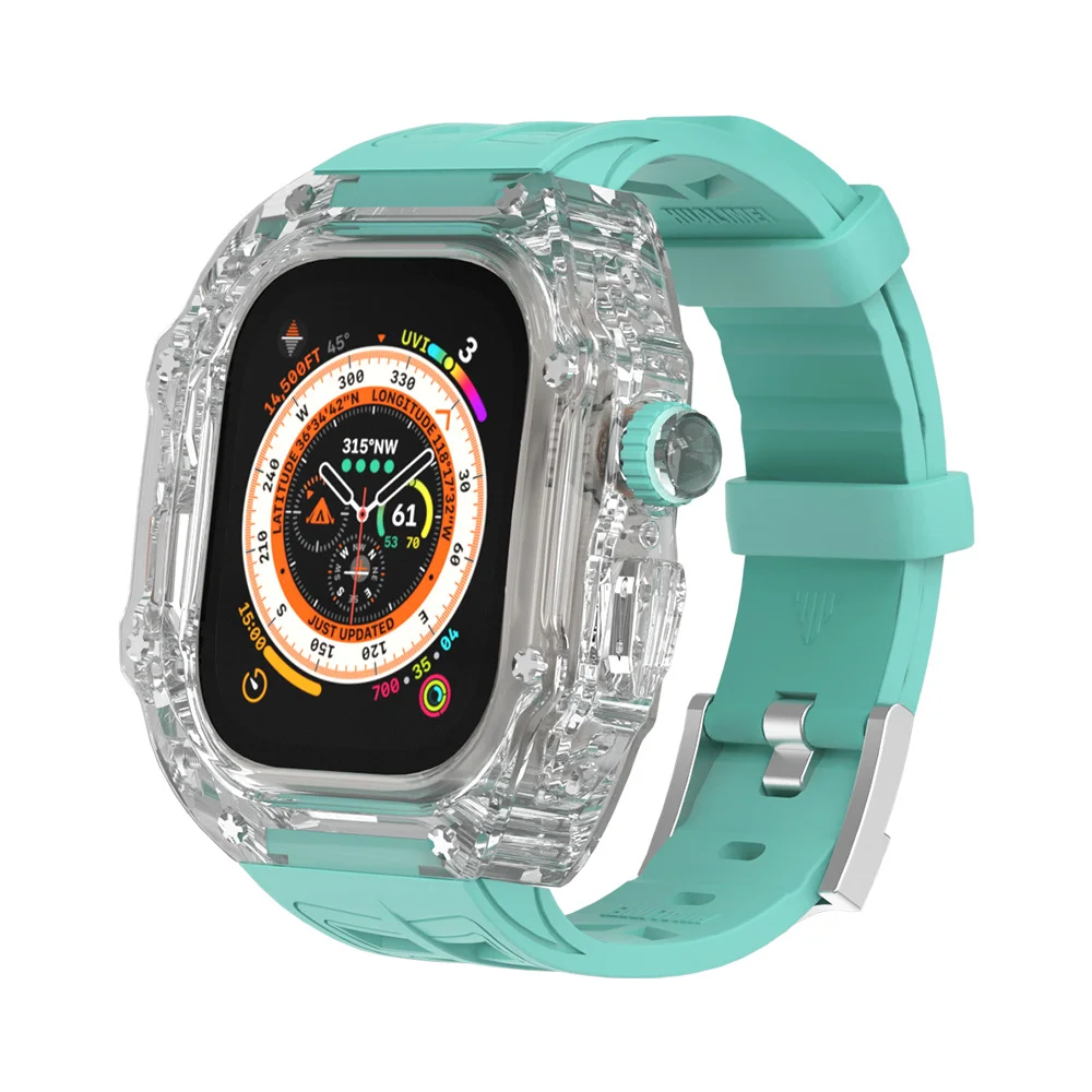 44 45mm New Arrival Luxury Transparent Watch Case+Silicone Strap Set for Apple Watch Series4 5 6 7 8 SE Mod Kit Cover Ultra 49mm