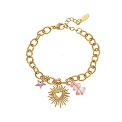 Handmade Colorful Braided Bracelet with Multiple Pendants and Gold - Plated Finish (Gold - color)