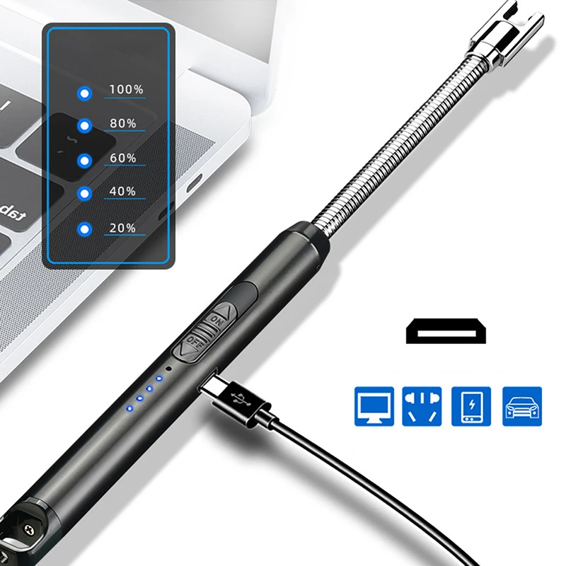360&deg; Electric Arc BBQ Lighter USB Windproof Flameless Plasma Ignition Long Kitchen Lighters Gas Lighter for Candle Gas Stove electric arc lighter