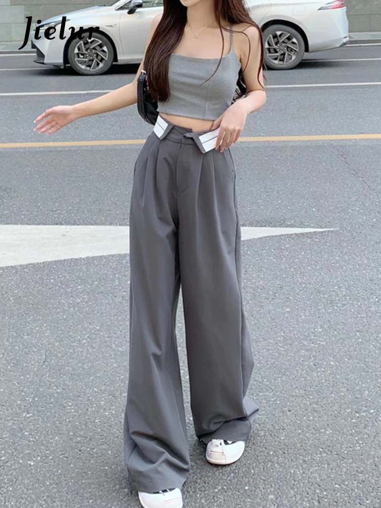 

Jielur Spring New High Waist Slim Straight Women's Pants Loose Fashion Basic Casual Pants Korean Young Grey Black Female Pants