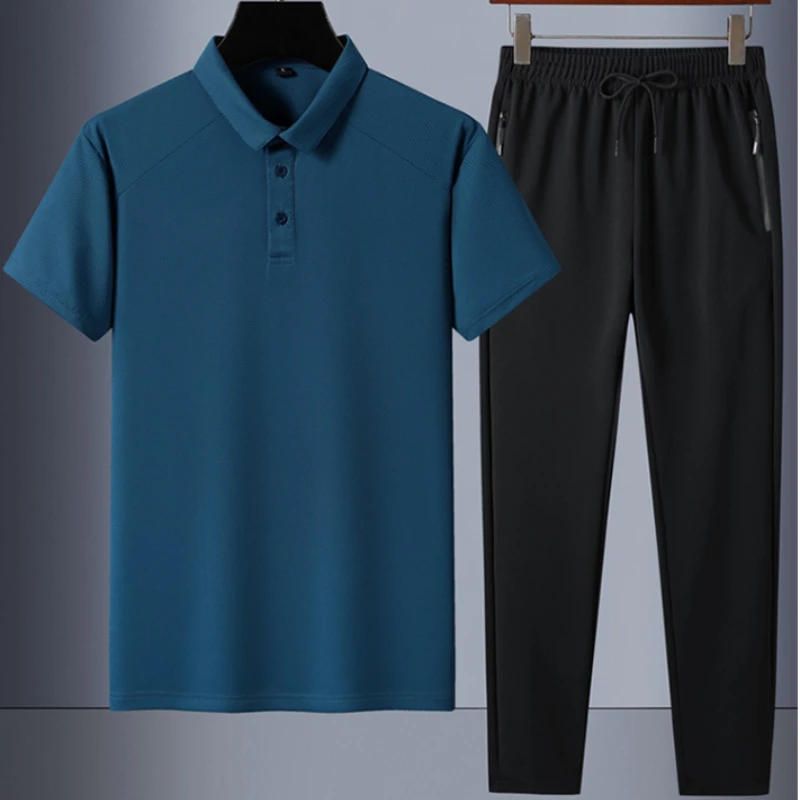 7XL Men's Plus Size Casual Polo Set Sports Two-piece Set
