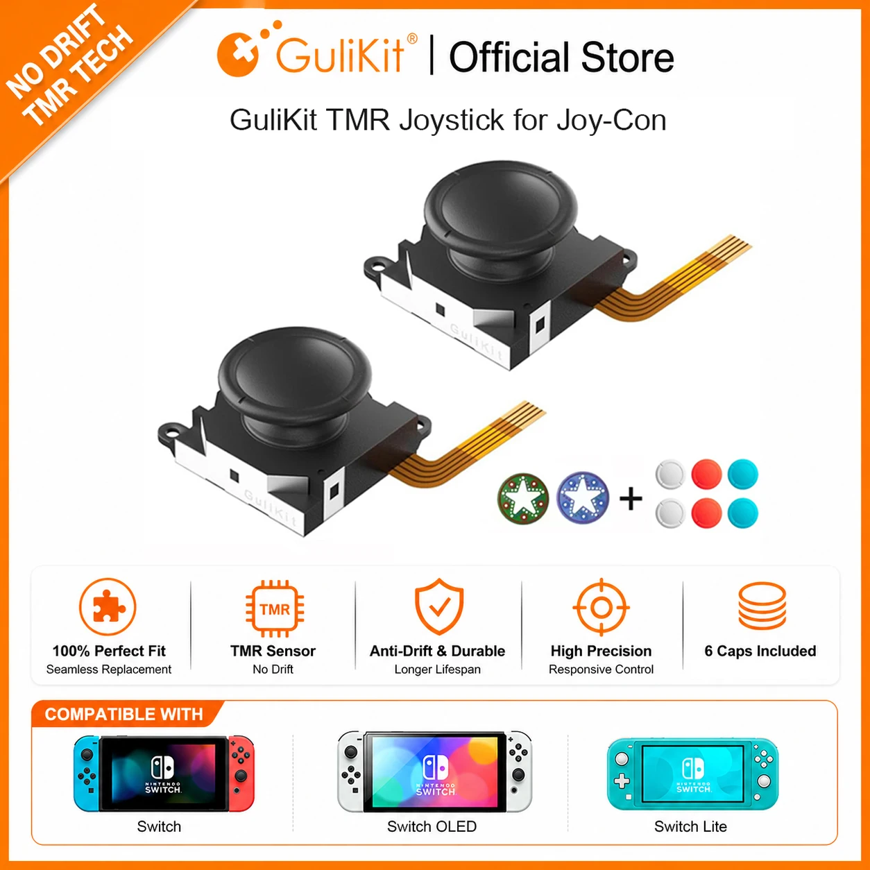 GuliKit TMR Sensing Joystick für JoyCon Ersatz No Drifting Stick für Nintendo Swicth/OLED/Lite Spielzubehör Reparatur