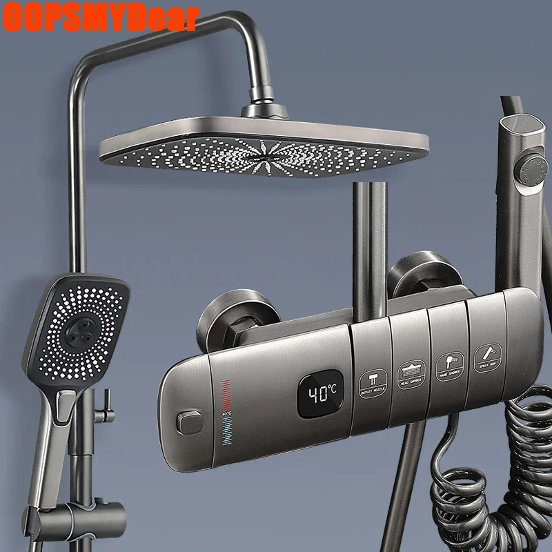 

LED Digital Shower System Bathroom Thermostatic Set Bathtub Wall Mount SPA Rainfall Bath Faucet Modern Luxury Faucets