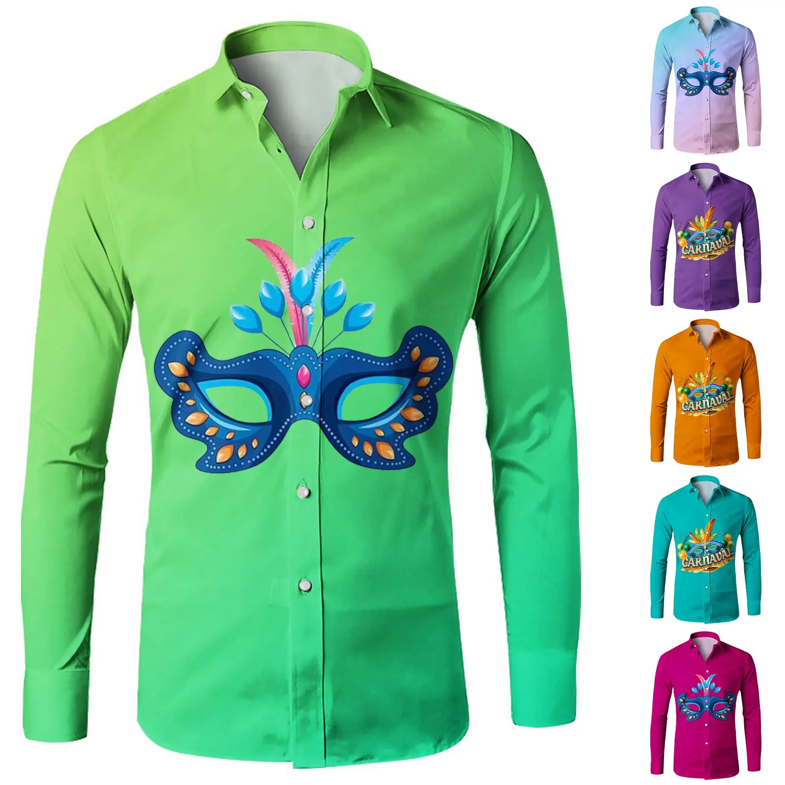 

Men's Fashion Casual Carnival 3D Digital Printed Lapel Personality Long Sleeve Shirt Streetwear Korean Fashion