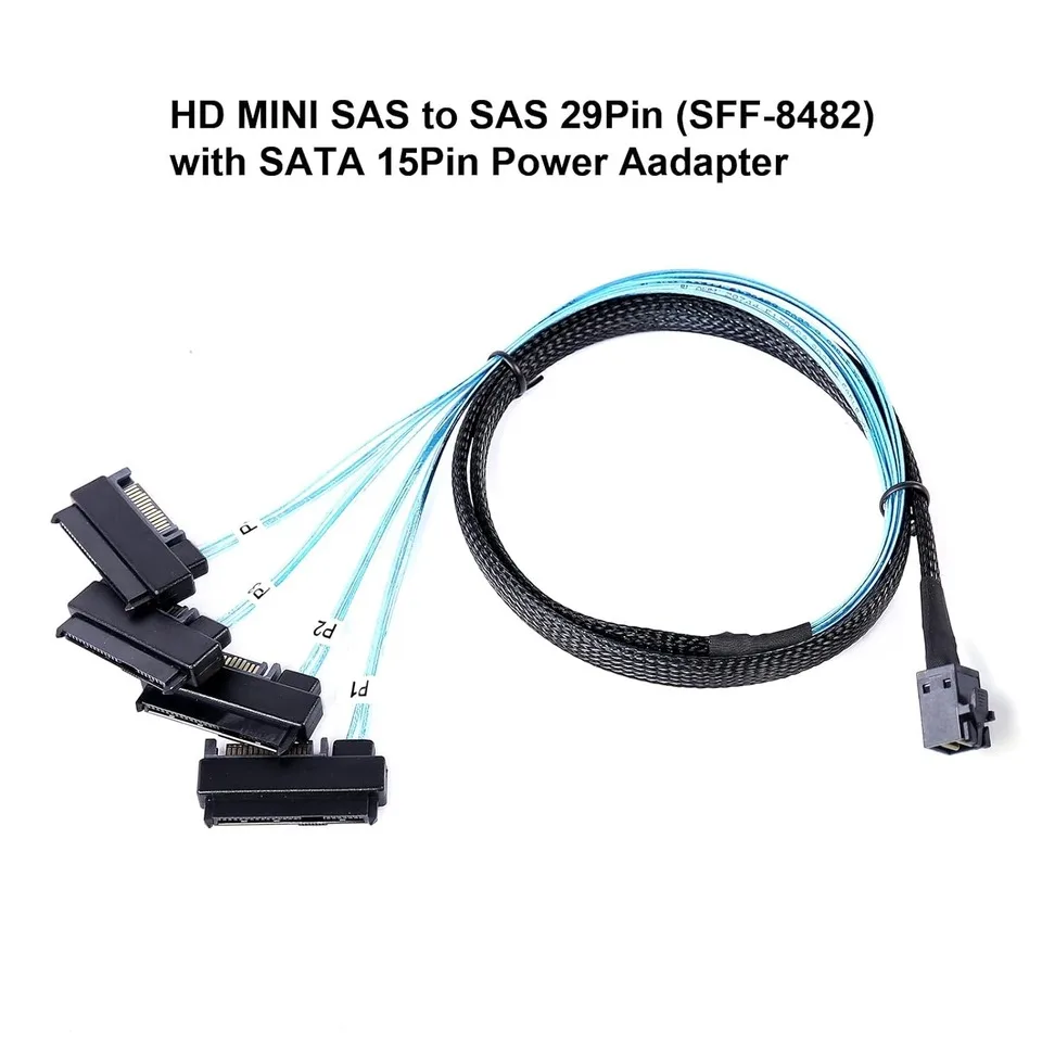 Internal HD Mini SAS SFF-8643 Host To Target 4 SFF-8482 With 15Pin SATA Power Adapter Cable for Motherboard Controller Hard Disk