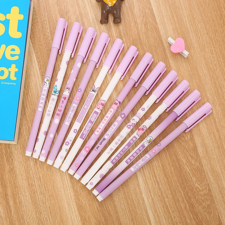 

120Pcs Cute Romantic Purple Cherry Blossoms Series Gel Pen Korea Stationery Black Ink 0.5mm School Writing Office Supplies