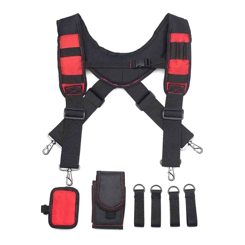 

Magnetic Suspenders Tool Belt Suspenders Padded with Magnetic Wristband Large Moveable Phone Holder