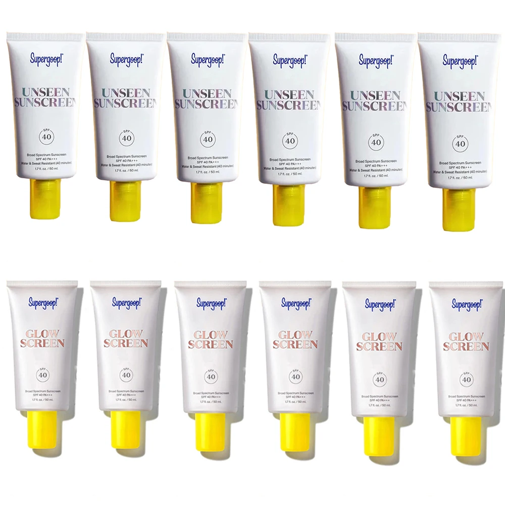 

12PCS/Set Supergoop Unseen Sunscreen Invisible Cream Primer Makeup Base + GlowScreen Broad Spectrum Sunscreen SPF 40 PA+++ 50ml