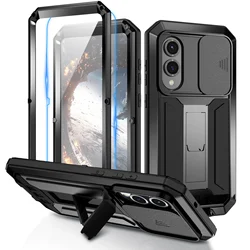 Durable Metal Shockproof Case with Screen Protector and Stand - Galaxy S23 Ultra (Black)